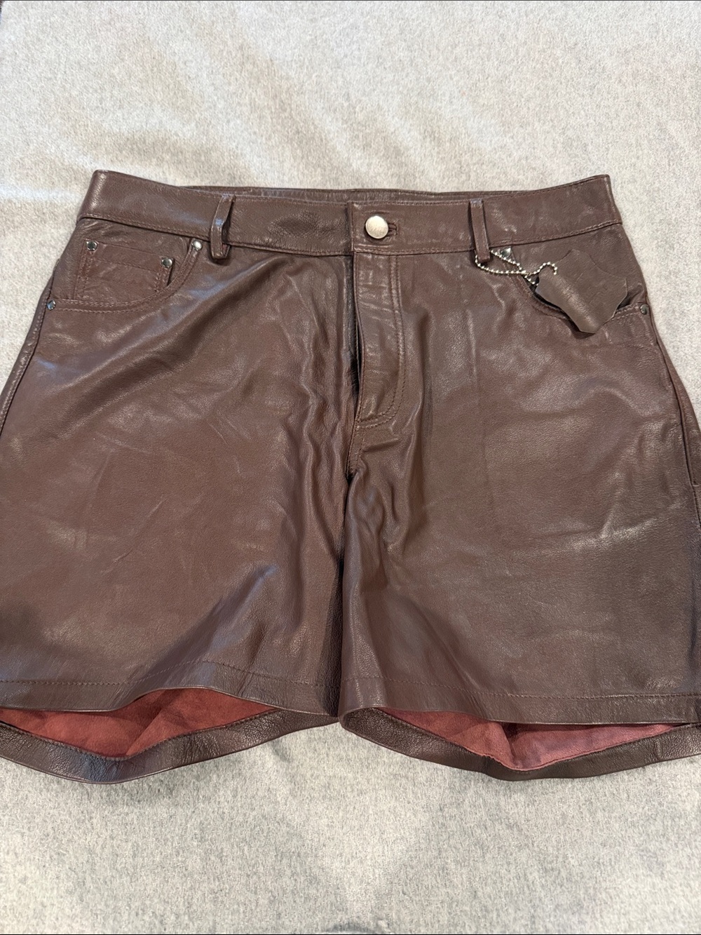 Men's Brown Leather Flat Front Shorts